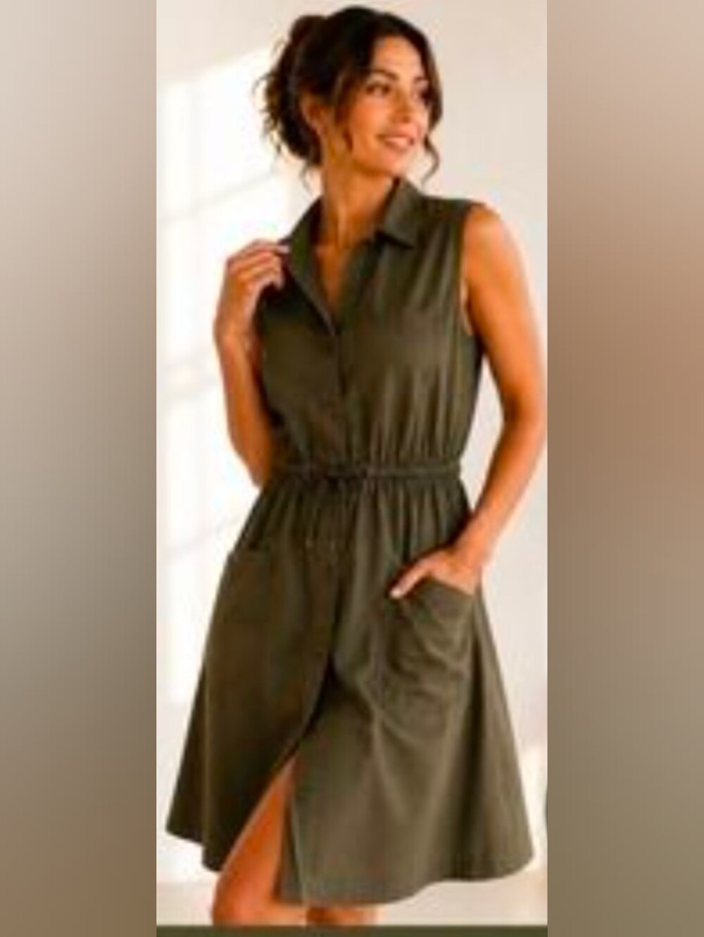 Calvin Klein Utility Olive Sleeveless Shirt Dress 8